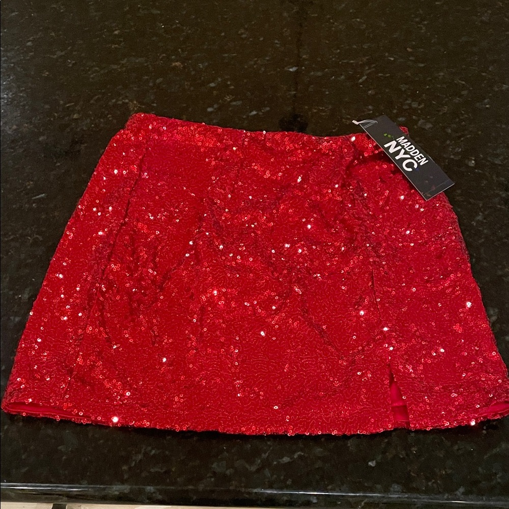 Red Sequin Mini Skirt